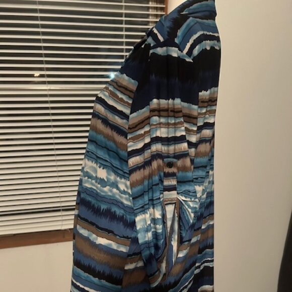 PerSeption Woman stripe Black/Blue /Bron attached cami button-down top, size 3X - Picture 2 of 4